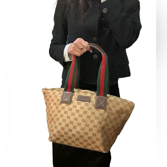 Gucci canvas tote web handle - Picture 3 of 16